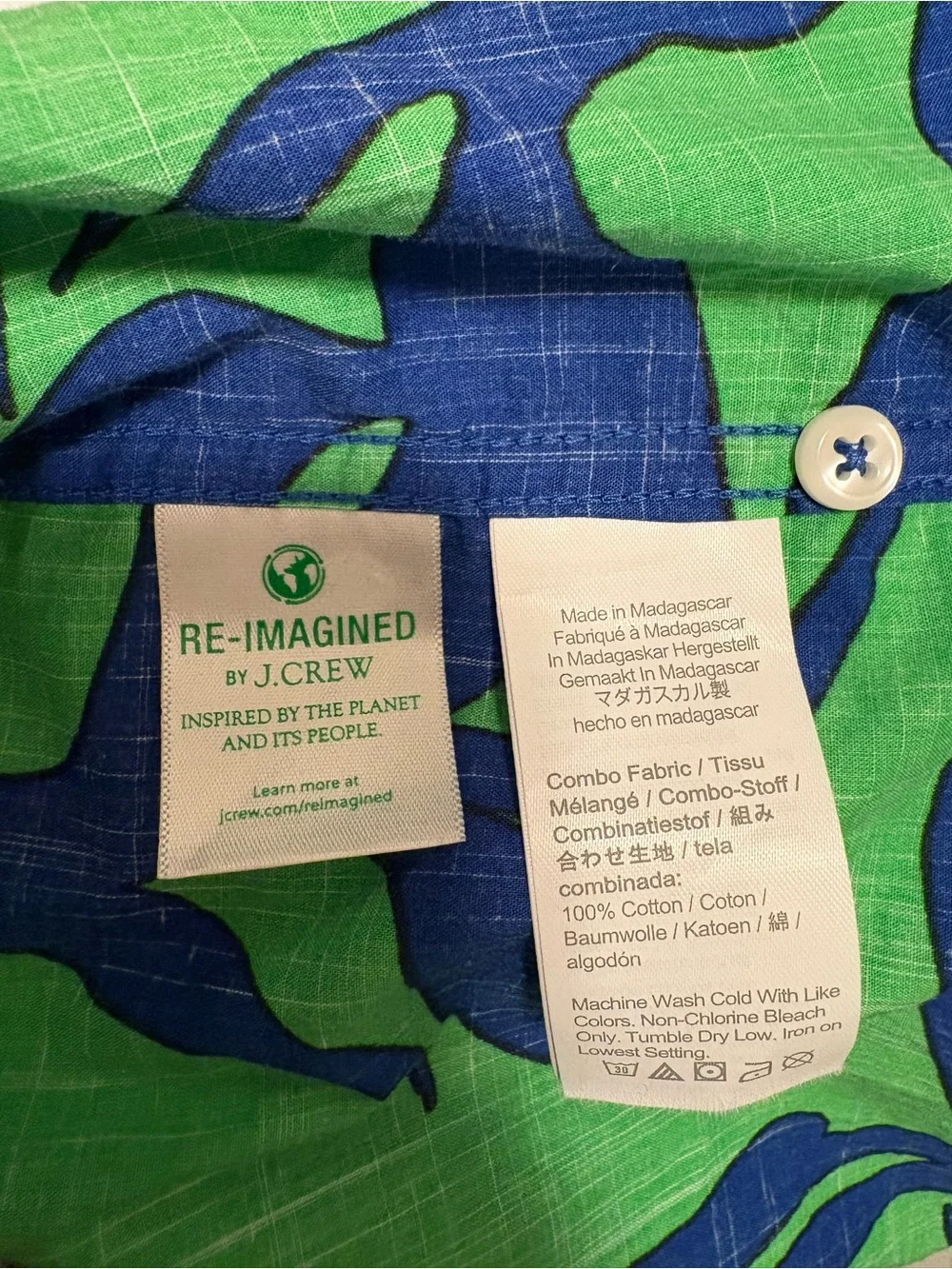 J.Crew Re-Imagined Cotton Short Sleeve Hawaiian Shirt Size Large Green Blue